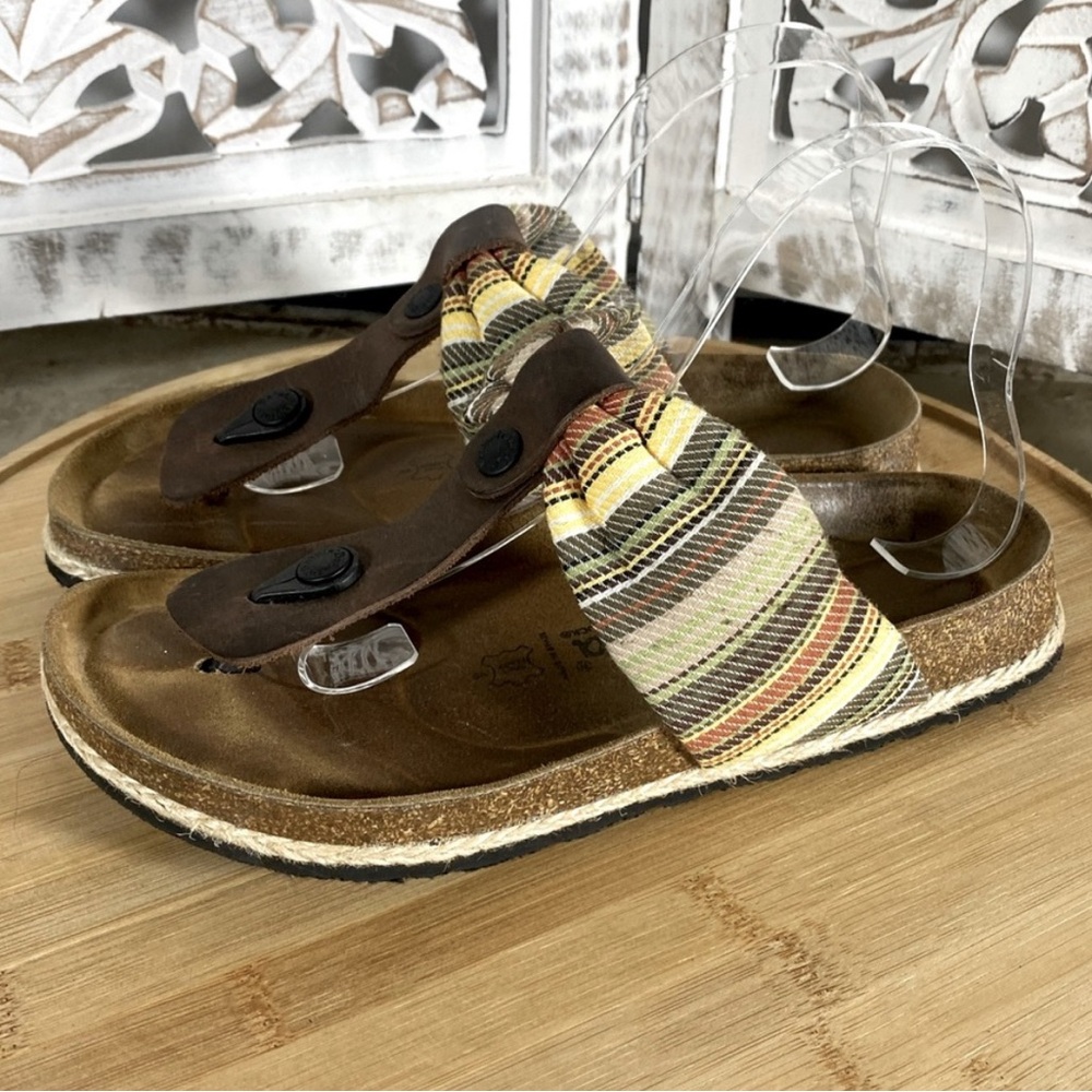 Betula Birkenstock Women’s Striped Canvas & Leather Slip On Sandals US 8 EU 39.
